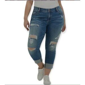 Torrid Womens Denim Distressed Jeans Size 18 plus Mid Rise Cropped  Cuffs